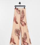 Asos Design Tall Exclusive Wide Leg Pants In Palm Print-multi