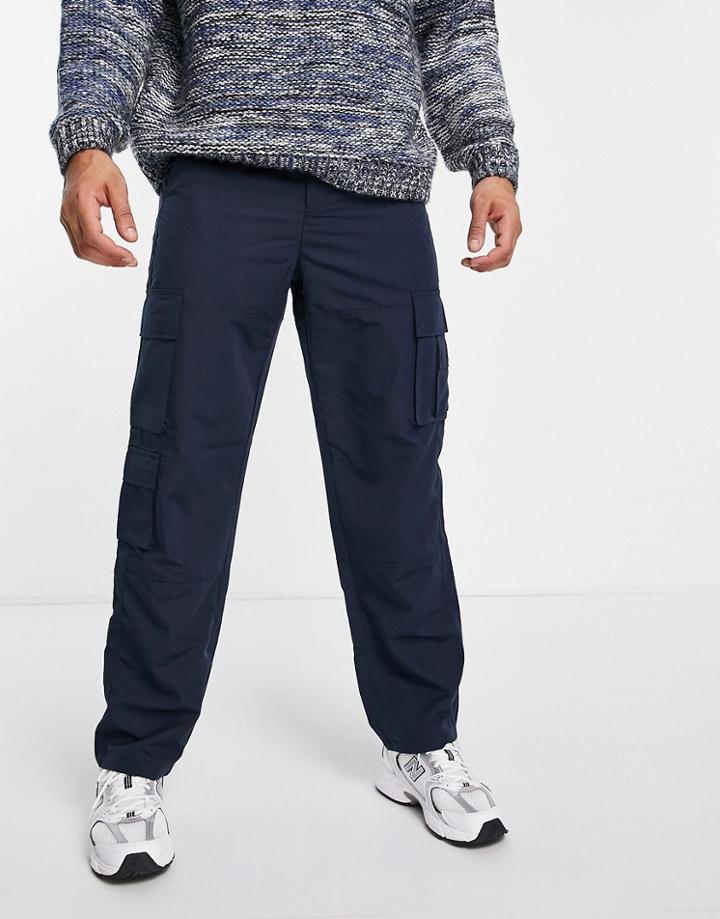 Mennace Loose Fit Cargo Pants In Midnight Navy Ripstop