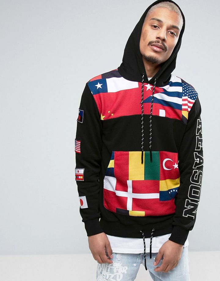 Reason Hoodie With Flag Print - Black