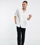 New Look Short Sleeve Oversized Satin Shirt In Off White