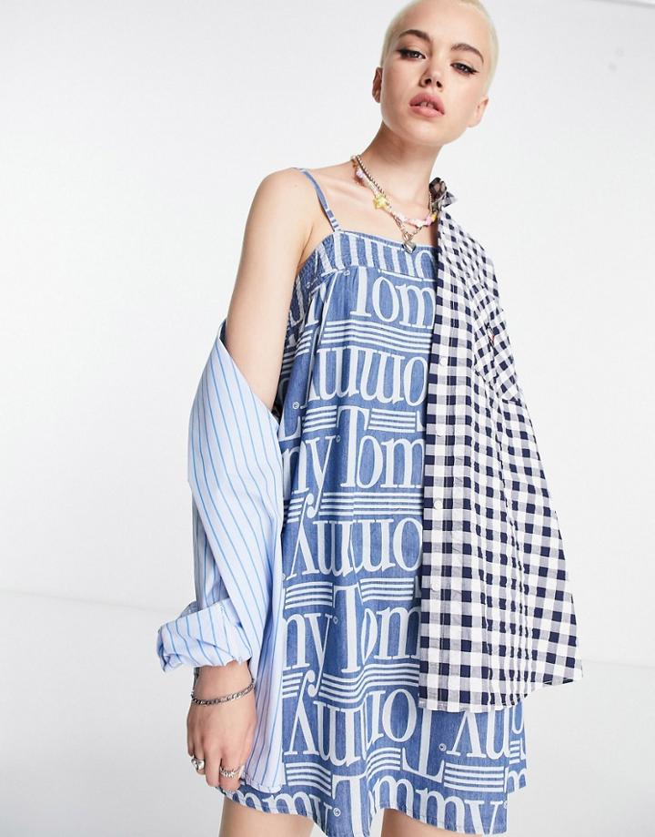 Tommy Jeans All Over Logo Smock Dress In Blue