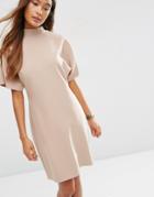 Asos Short Sleeve High Neck Pencil Dress - Nude