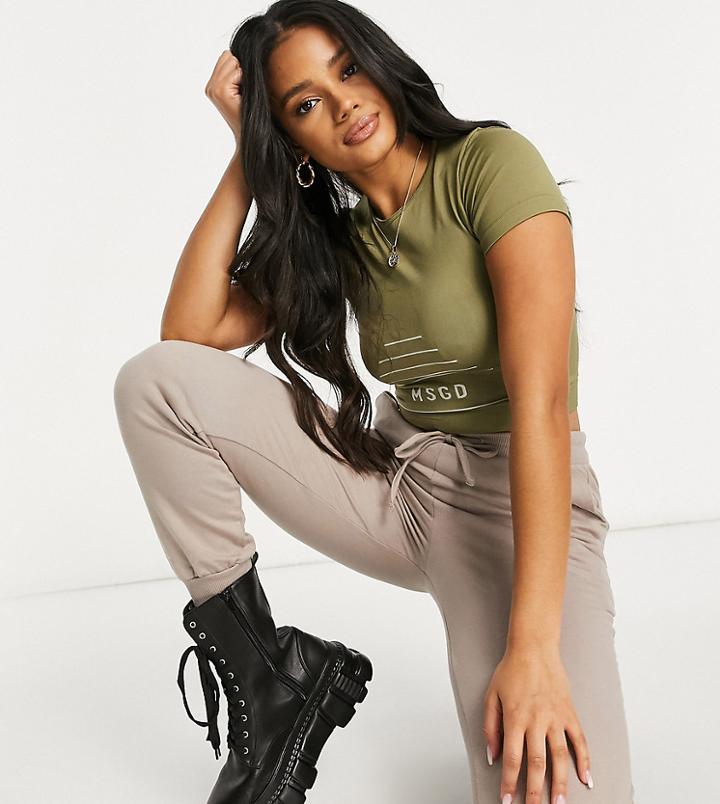 Missguided Msgd Seamless Crop T-shirt In Khaki-green