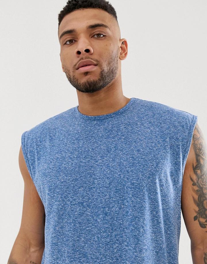 Asos Design Oversized Sleeveless T-shirt In Blue Interest Fabric - Blue
