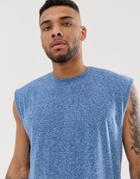 Asos Design Oversized Sleeveless T-shirt In Blue Interest Fabric - Blue