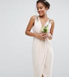 Tfnc Tall Wedding Wrap Embellished Midi Dress-pink