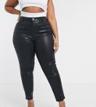 Asos Design Curve Ridley High Waisted Skinny Jeans In Coated Black
