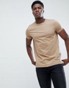 Asos Design Crew Neck T-shirt In Beige - Brown