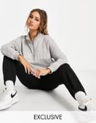 Stradivarius Malibu Varsity Half Zip Sweatshirt In Gray Heather-grey