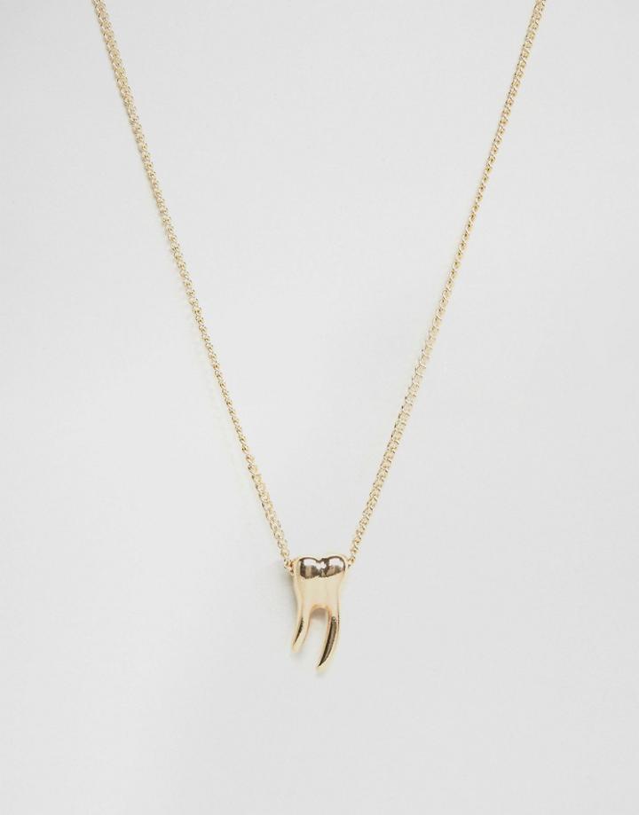 Asos Necklace In Gold With Tooth Pendant - Gold