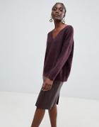 Selected Livana Mohair Wool Blend V-neck Sweater - Purple
