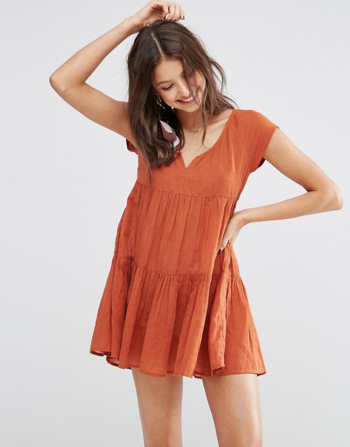 Asos Tiered Smock Beach Dress - Terracotta
