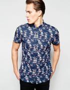 Threadbare Bletchley Palm Print Shirt - Navy