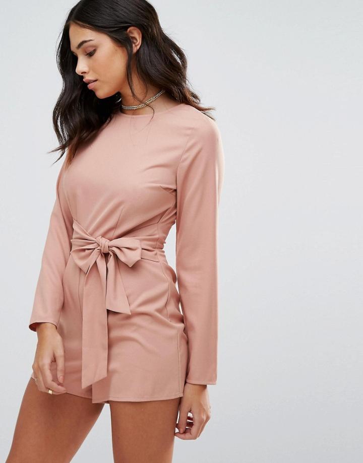 Influence Tie Waist Romper - Pink