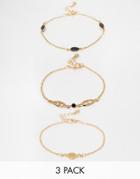 Asos Pack Of 3 Fine Chain Bracelets - Gold