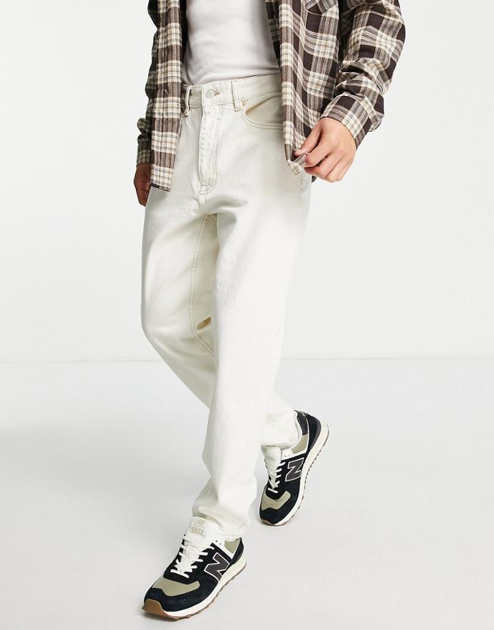 Bershka Straight Leg Jeans In Ecru-blue