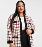 River Island Plus Boucle Check Cardigan In Red - Part Of A Set