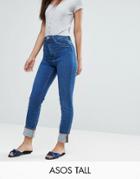 Asos Tall Farleigh High Waist Slim Mom Jeans In Blossom Darkwash - Blue