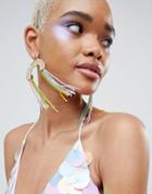 Asos Design Statement Earring With Rainbow Tassels And Iridescent Beads - Multi