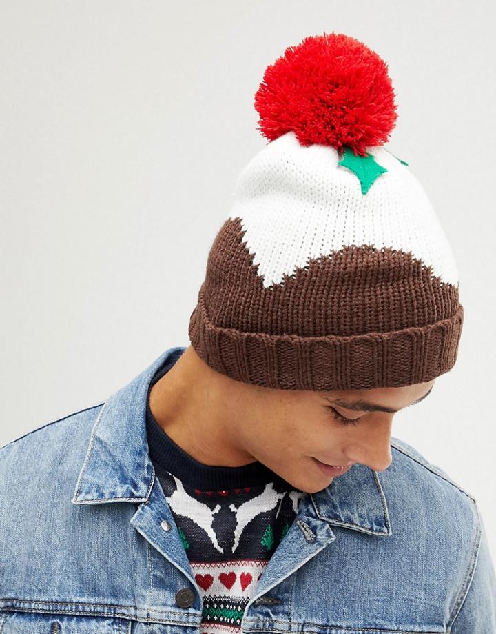 New Look Holidays Pudding Beanie In Brown - Multi