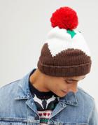 New Look Holidays Pudding Beanie In Brown - Multi