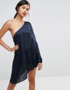 Ivyrevel Off Shoulder Flare Sleeve Satin Mini Dress-navy