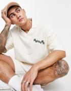 Asos Design Oversized Heavyweight Polo In Beige With Wellness Embroidery - Part Of A Set-neutral