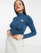 The North Face 1/4 Zip Fitted Cropped Long Sleeve Top In Navy