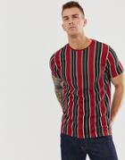 Brave Soul Vertical Stripe T-shirt - Red