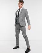 Gianni Feraud Slim Fit Wool Blend Small Check Suit Pants-grey