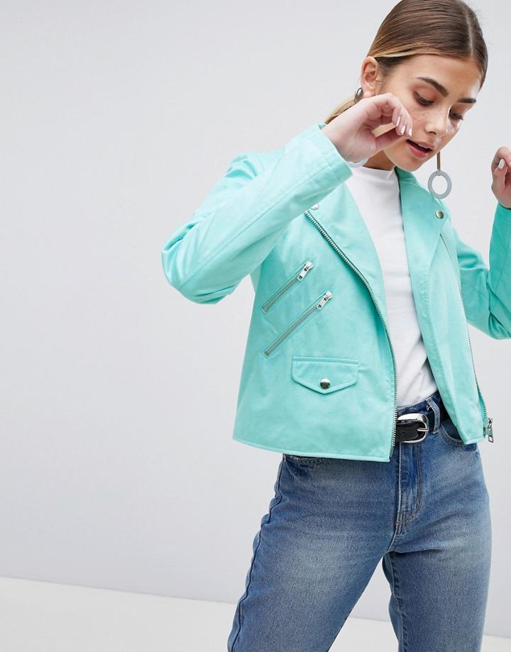 Asos Design Ultimate Suedette Biker Jacket-green