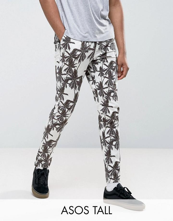 Asos Tall Skinny Cropped Pants In Palm Tree Print - Stone