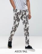 Asos Tall Skinny Cropped Pants In Palm Tree Print - Stone