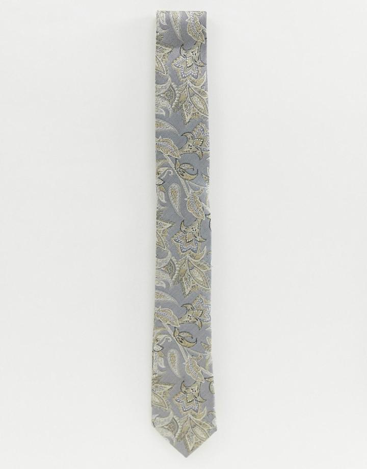 Twisted Tailor Tie In Gray With Floral Print - Gray