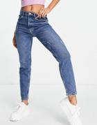 Stradivarius Organic Cotton Slim Mom Jeans With Stretch In Medium Blue-blues