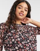 Jdy Blouse With Short Sleeves In Floral Print-black