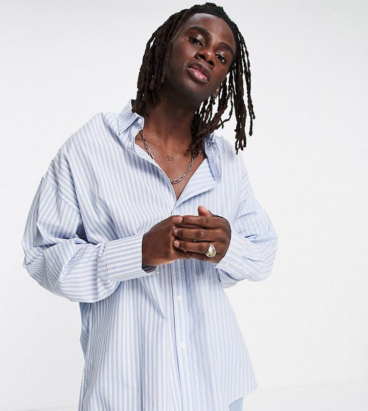 Collusion Oversized Shirt In Spliced Stripe-blues