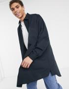 Asos Design Super Oversized Poplin Shirt In Black In Longline