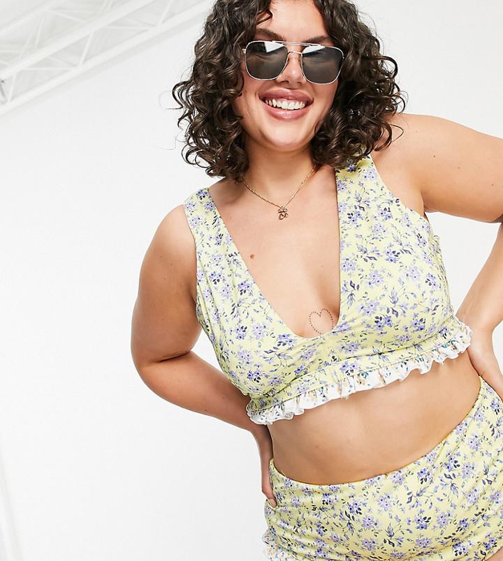 Asos Design Curve Crop Bikini Top In Mixed Floral Print-multi