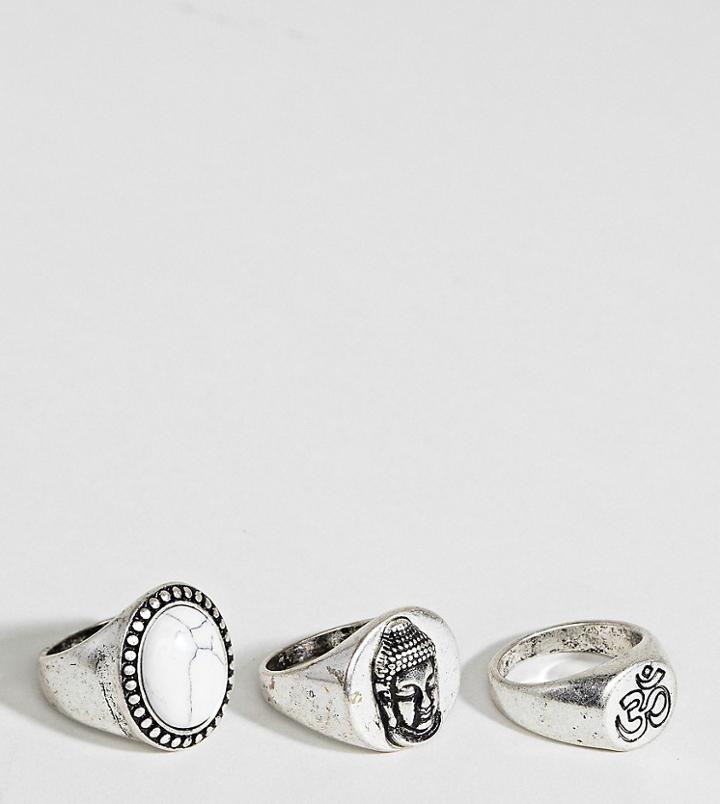 Reclaimed Vintage Inspired Silver Signet Rings In 3 Pack Exclusive To Asos - Silver