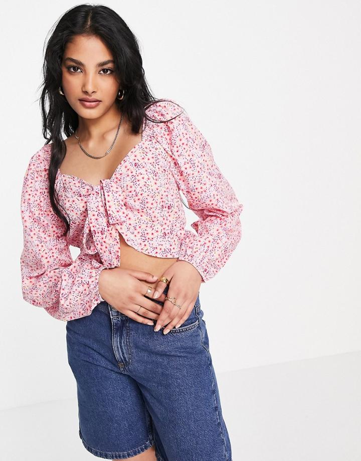 Vero Moda Tie Front Milkmaid Blouse In Pink Floral - Part Of A Set