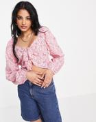 Vero Moda Tie Front Milkmaid Blouse In Pink Floral - Part Of A Set