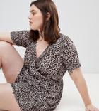 Pink Clove Wrap Romper In Leopard - Brown