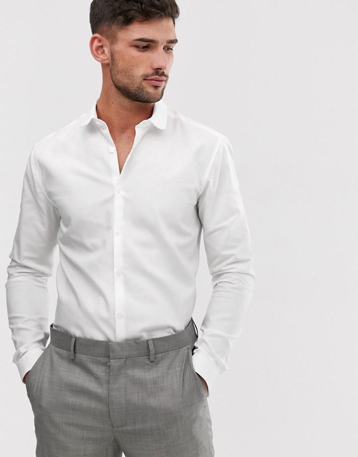 Topman Premium Penny Collar Slim Shirt With Egyptian Cotton In White