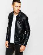 Barneys Faux Leather Slim Fit Harrington Jacket - Black