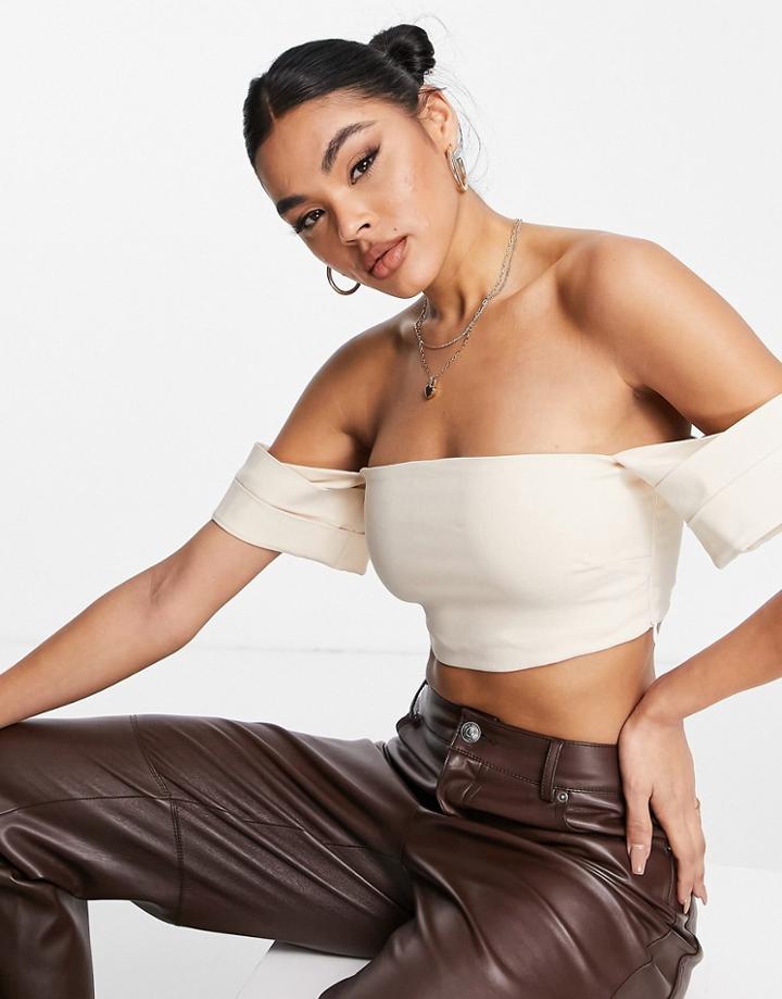 Vesper Bardot Crop Top In Cream-white