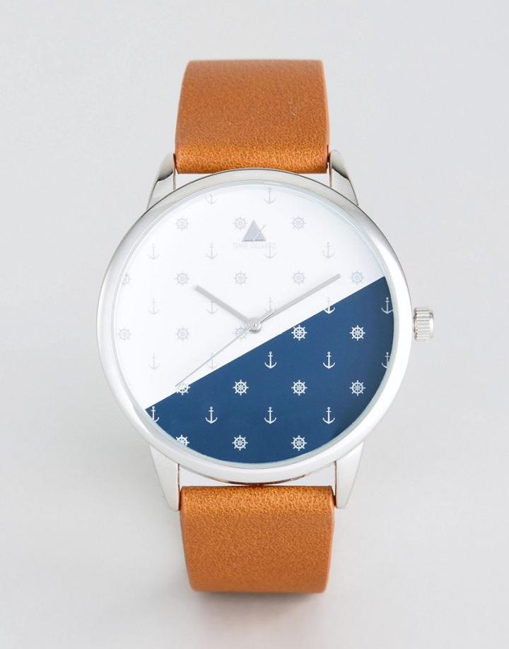 Asos Watch With Tan Faux Leather Strap And Ditsy Anchor Print Design - Tan