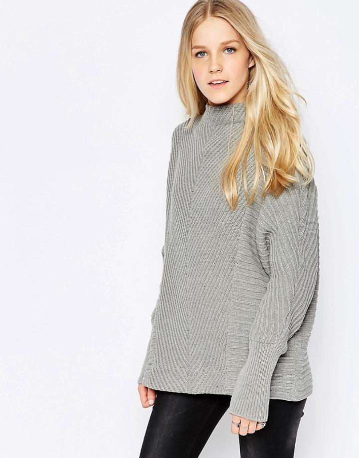 Vila Indie High Neck Textured Sweater In Gray - Gray