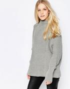 Vila Indie High Neck Textured Sweater In Gray - Gray