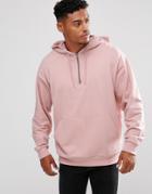 Asos Oversized Half Zip Hoodie In Pink - Pink